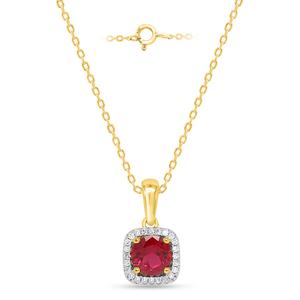 Gemstone Classics(tm) Created Ruby Lab Grown Diamond Square Pendant