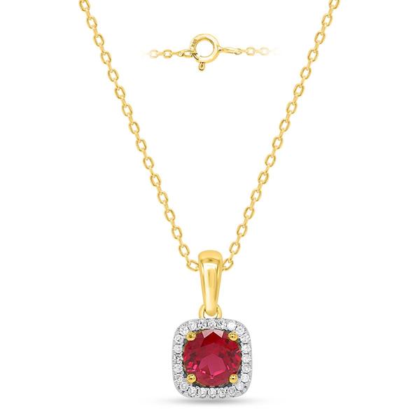 Gemstone Classics(tm) Created Ruby Lab Grown Diamond Square Pendant