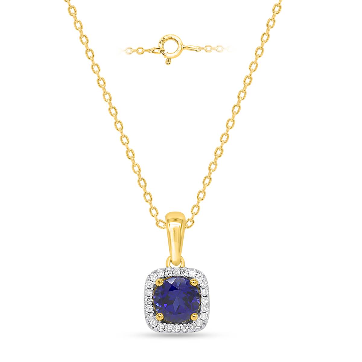 Gemstone Classics(tm) Created Sapphire Lab Diamond Square Pendant