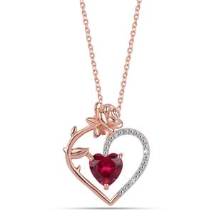 Nova Star(R) 6mm. Heart Created Ruby/ Lab Grown Diamond Necklace