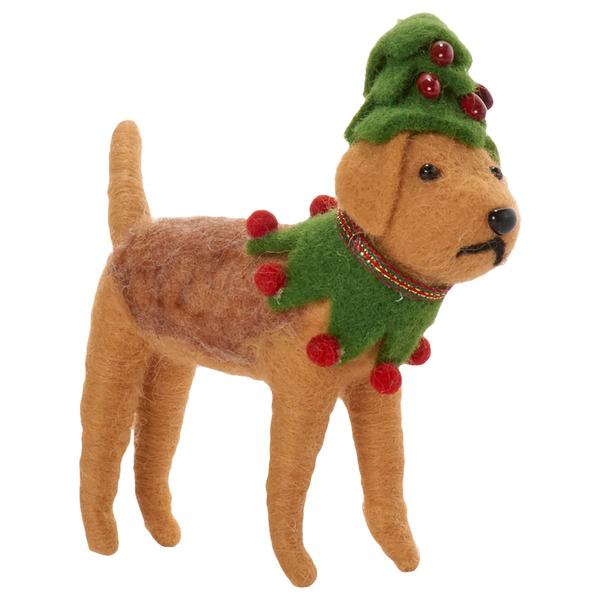 K&K Interiors Brown Wool Dog with Tree Hat