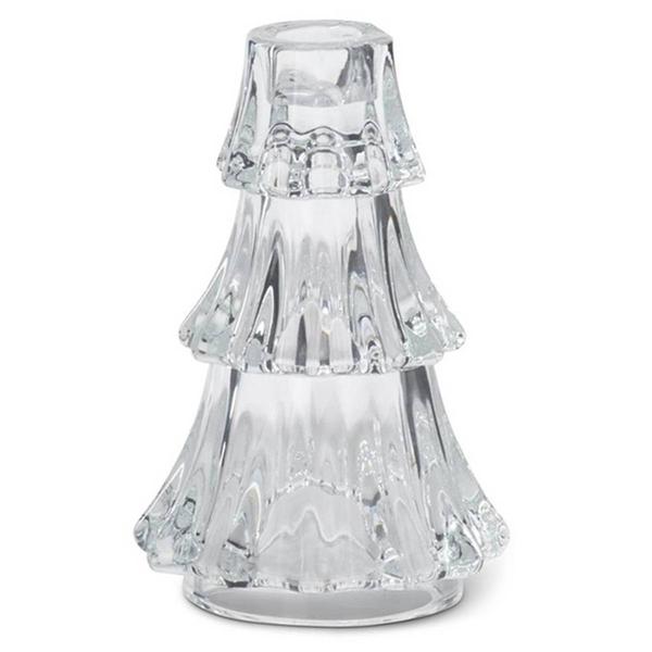 K&K Interiors Glass Christmas Tree Taper Candleholder
