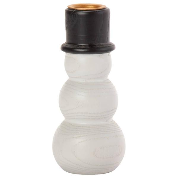K&K Interiors 5in. Wood Snowman Taper Candleholder