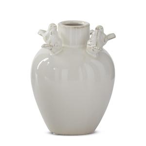 K&K Interiors Cream Ceramic Bird Rim Vase