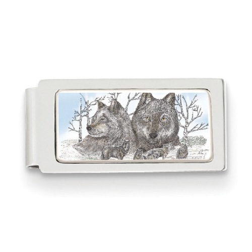 Barlow Designs Wolf Portrait Hinged Money Clip