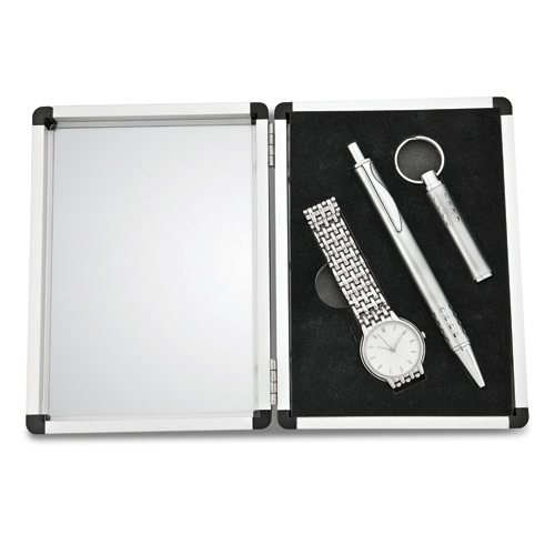 Silver-Tone Watch Pen & Key Ring Gift Set