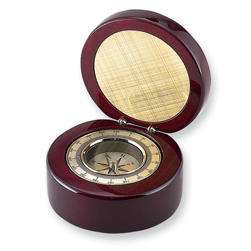 Round Wood Box With Compass