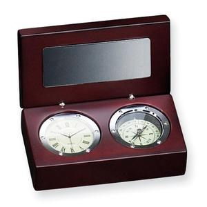 Rosewood Box with Compass & Clock