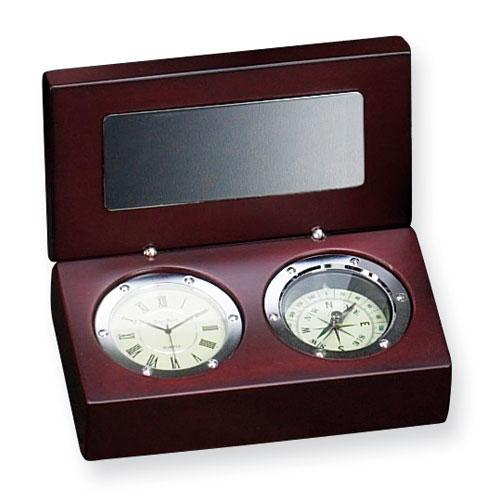 Rosewood Box with Compass & Clock