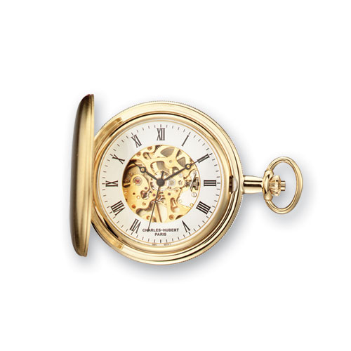 Mens Charles Hubert Satin Gold Brass Pocket Watch