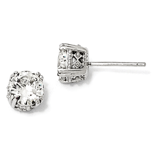 Sterling Silver 6.5mm CZ Stud Earrings