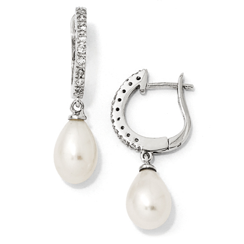 Sterling Silver Cultured Pearl Leverback Earrings