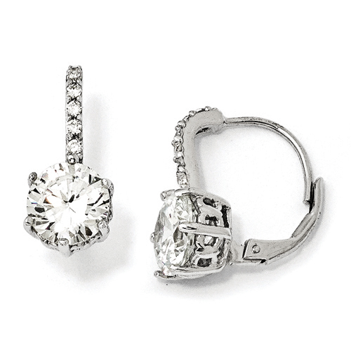 Sterling Silver & CZ Leverback Earrings - 18mm