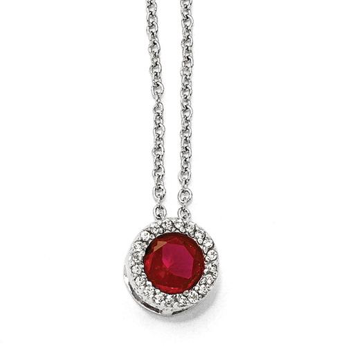 Sterling Ruby & CZ Pendant Necklace