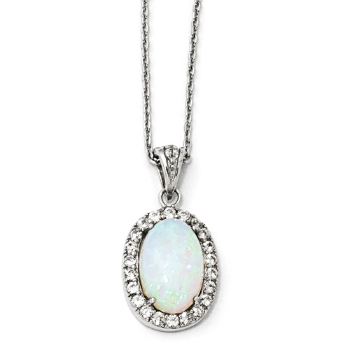 Sterling Silver Synthetic Opal & CZ Pendant Necklace