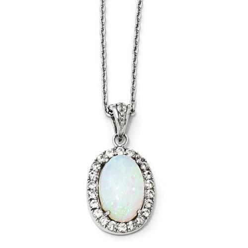Sterling Silver Synthetic Opal & CZ Pendant Necklace