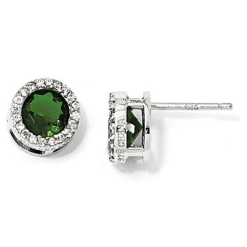 Glass Simulated Emerald & CZ Post Earrings