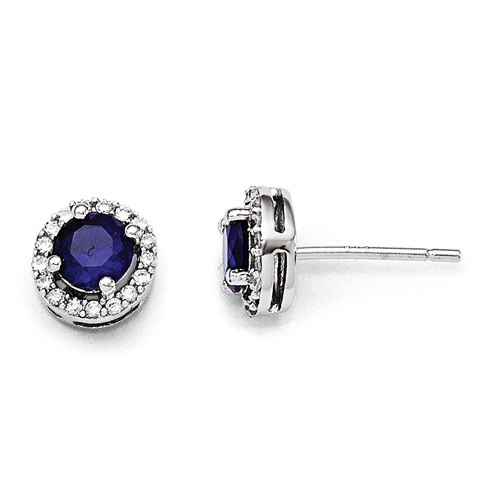 Sterling Silver White & Blue CZ Polished Earrings