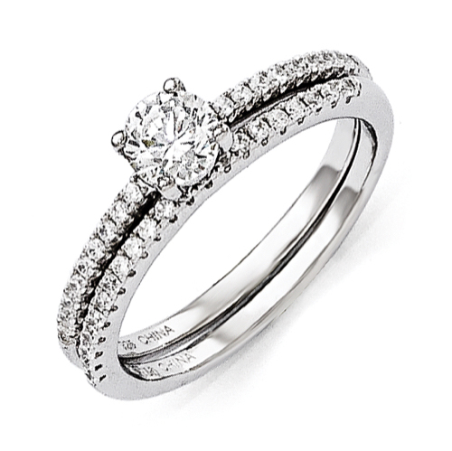 Sterling Silver & CZ 2pc. Wedding Ring Set