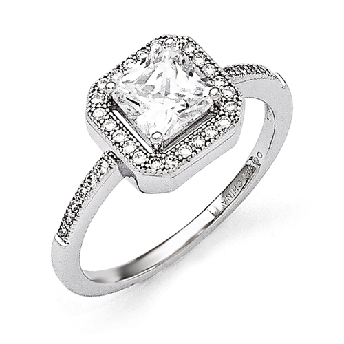 Sterling Silver & CZ Square Pave Ring