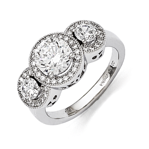 Sterling Silver & CZ 3-Stone Ring