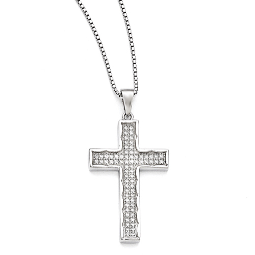 Sterling Silver & CZ Cross Pendant Necklace