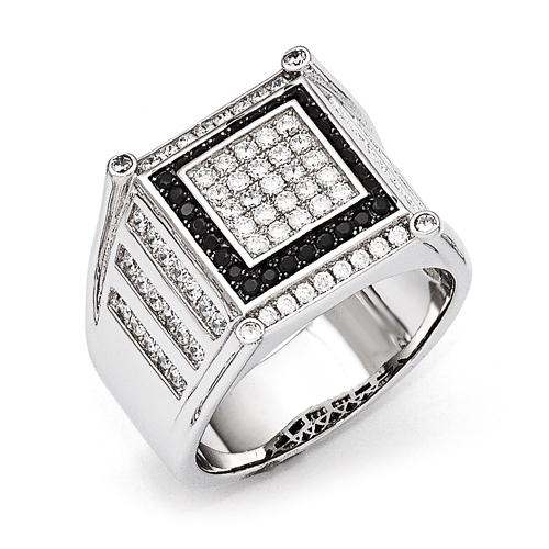 Mens Sterling Silver Black & White Ring