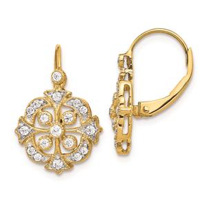 Pure Fire 14kt. Gold Lab Grown Diamond Floral Leverback Earrings