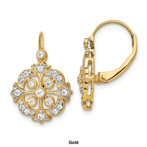 Pure Fire 14kt. Gold Lab Grown Diamond Floral Leverback Earrings alternate view