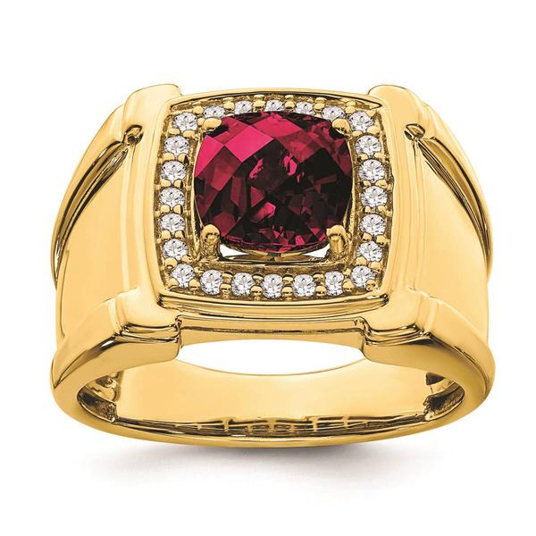 Mens Pure Fire 14kt. Yellow Gold Lab Grown Diamond Ruby Ring alternate view