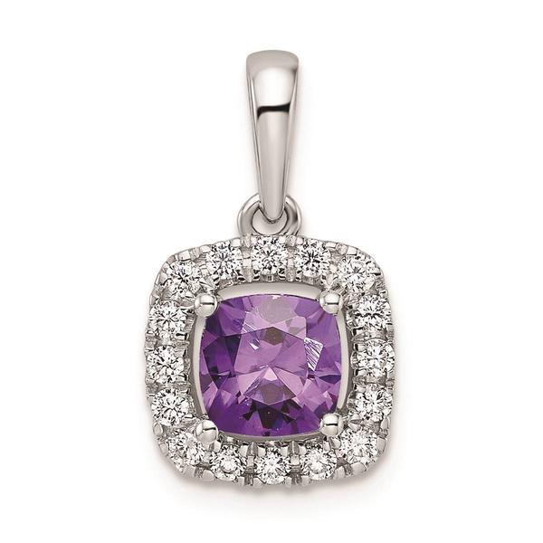Pure Fire 14kt. White Gold Lab Amethyst Halo Pendant