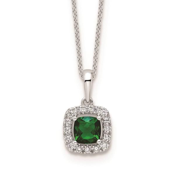 Pure Fire 14kt. White Gold Emerald Halo Pendant