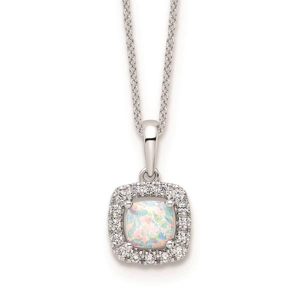 Pure Fire 14kt. White Gold Lab Grown Diamond & Opal Halo Pendant