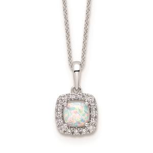 Pure Fire 14kt. White Gold Lab Grown Diamond & Opal Halo Pendant