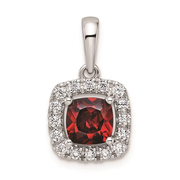 Pure Fire 14kt White Gold Lab Grown Diamond & Garnet Halo Pendant