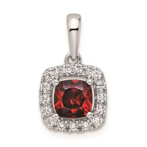 Pure Fire 14kt White Gold Lab Grown Diamond & Garnet Halo Pendant