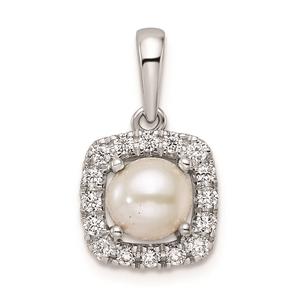 Pure Fire 14kt. White Gold Lab Grown Diamond & Pearl Pendant