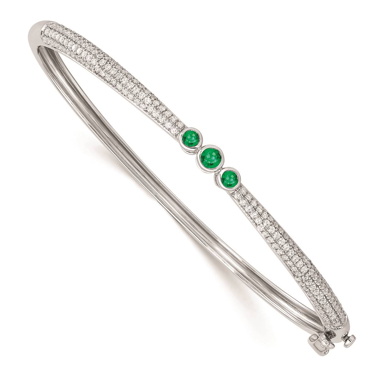 Pure Fire 14kt. White Gold Lab Grown Diamond & Emerald Bangle