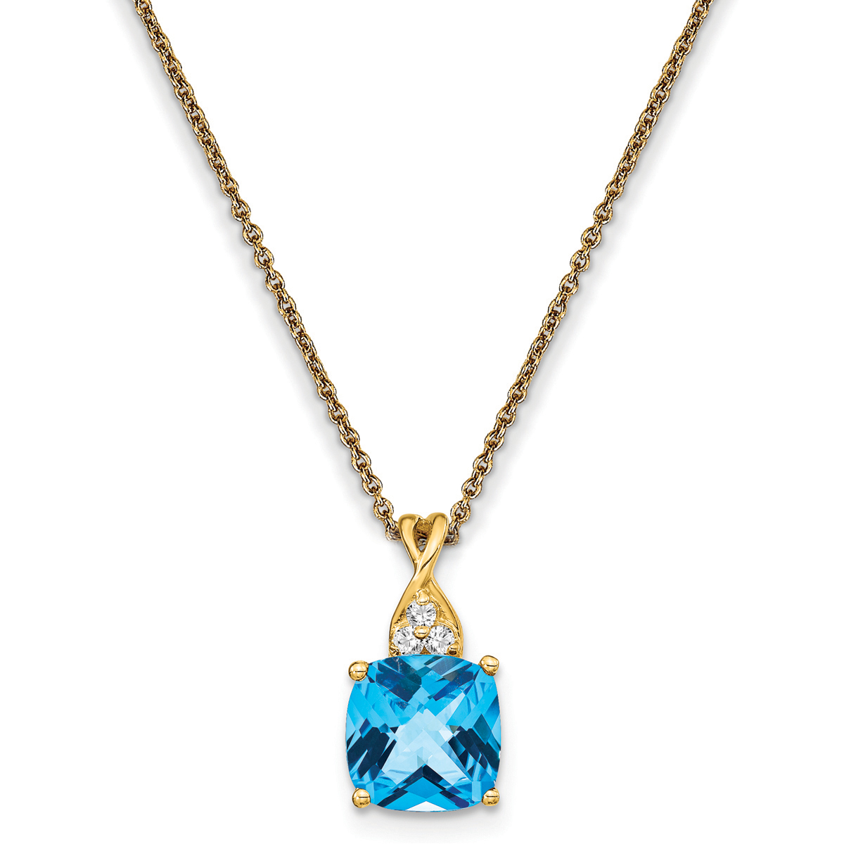 Gemstone Classics(tm) 14kt. Yellow Gold Blue Topaz Diamond Necklace