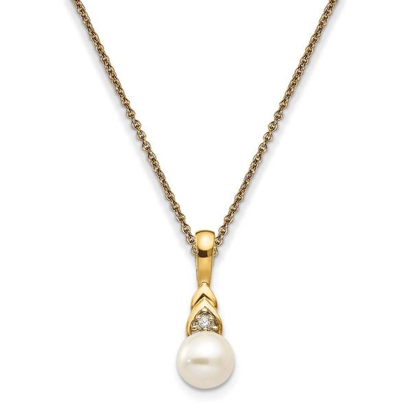 14kt. Yellow Gold Round Pearl Diamond Necklace