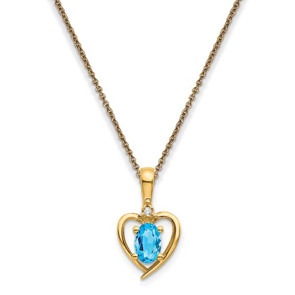 Gemstone Classics(tm) 14kt. Blue Topaz Diamond Pendant Necklace