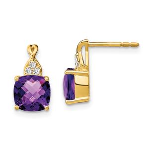 Gemstone Classics(tm) 14kt. Gold Amethyst Diamond Stud Earrings