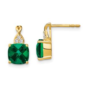 Gemstone Classics(tm) 14kt. Yellow Gold Emerald Diamond Earrings