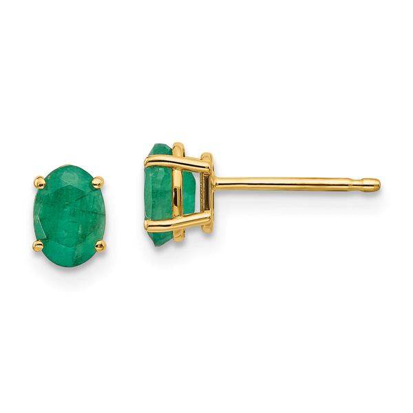 Gemstone Classics(tm) Yellow Gold 6mm. Emerald Stud Earrings