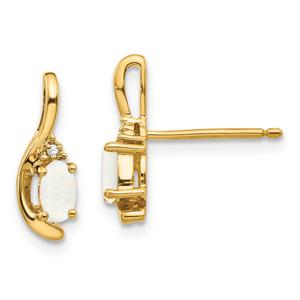 Gemstone Classics(tm) 14kt. Yellow Gold Opal Diamond Stud Earrings