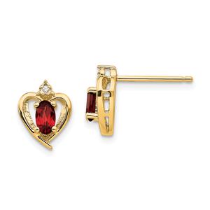 14kt. Garnet Diamond Stud Heart Earrings