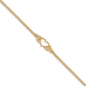 Gold Classics(tm) 14kt. Gold Polished Antique Heart 10in. Anklet