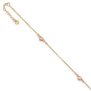 Gold Classics(tm) 14kt. Gold Tri-Color 9in. Puffed Heart Anklet