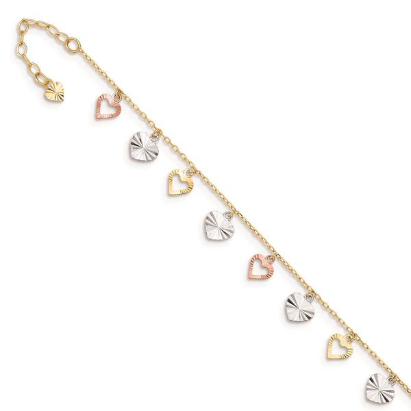 Gold Classics(tm) 14kt. Gold Tri-Color 9in. Heart Anklet