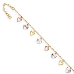 Gold Classics(tm) 14kt. Gold Tri-Color 9in. Heart Anklet
